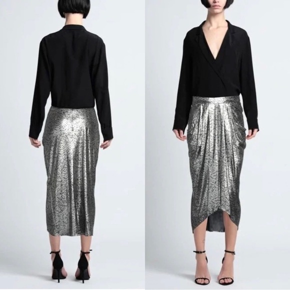 NWT ISABEL MARANT Silver Two-Tone Metallic Midi Skirt Sz 40 - Picture 1 of 6